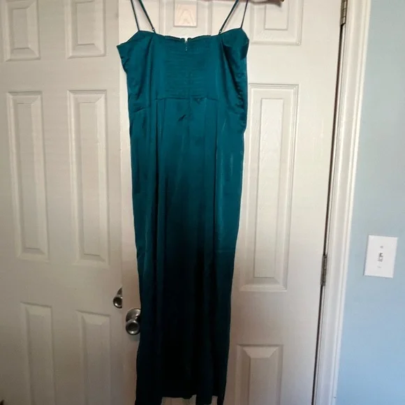 A&F satin high slit midi dress spaghetti strap Camille M party holiday teal - Picture 6 of 11